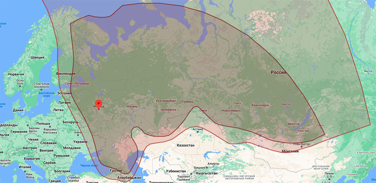Зона покрытияспутника Ямал - 402